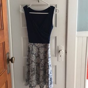 Navy blue and white sleeveless dress